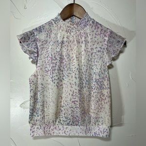 Express Abstract Petal Print Mock Neck Flutter Sleeve Top SZ XS